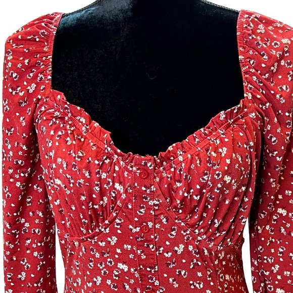 Trixxi Womens Dress Large Red Floral Ruched V Neck 3/4 Sleeve Summer Dressy - Picture 2 of 12